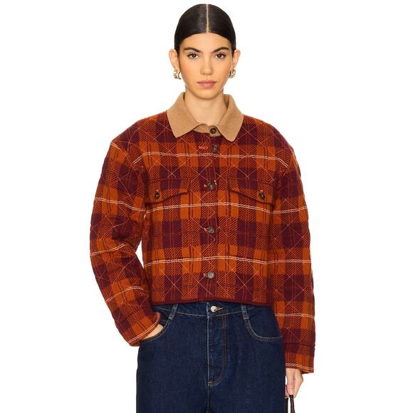 NWT Guest In Residence Tartan Cropped Wool Cashmere Jacket Plum Orange Large - Picture 1 of 9